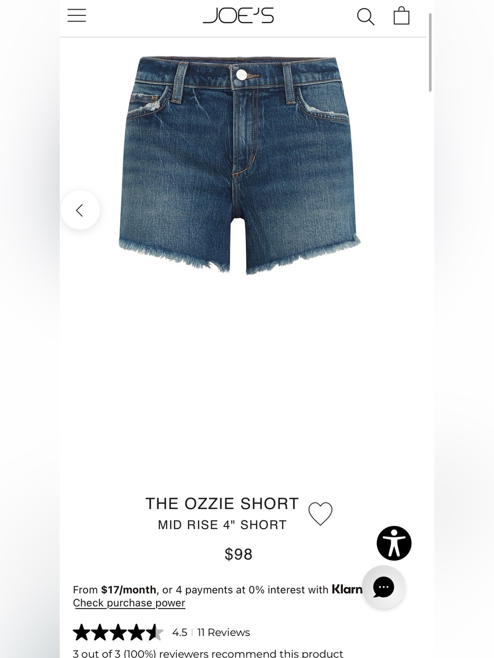 Joe's Jeans Blue Mid-Rise Denim Shorts with Frayed Hem